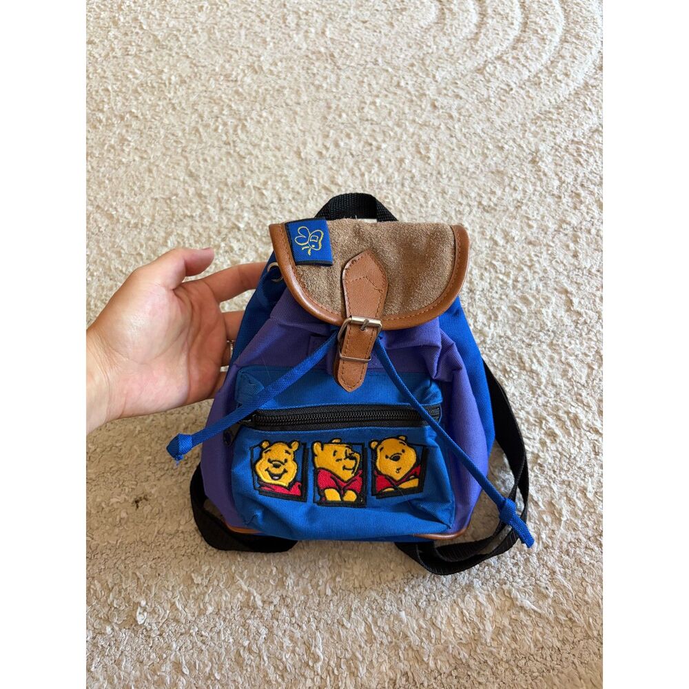 True Vintage 1990s Winnie the Pooh Canvas Mini Backpack Retro Y2K Blue Embroider